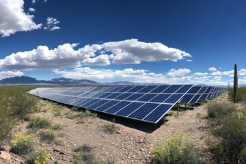 Solar Panels in Arizona Landscape with Blue Sky and Clouds