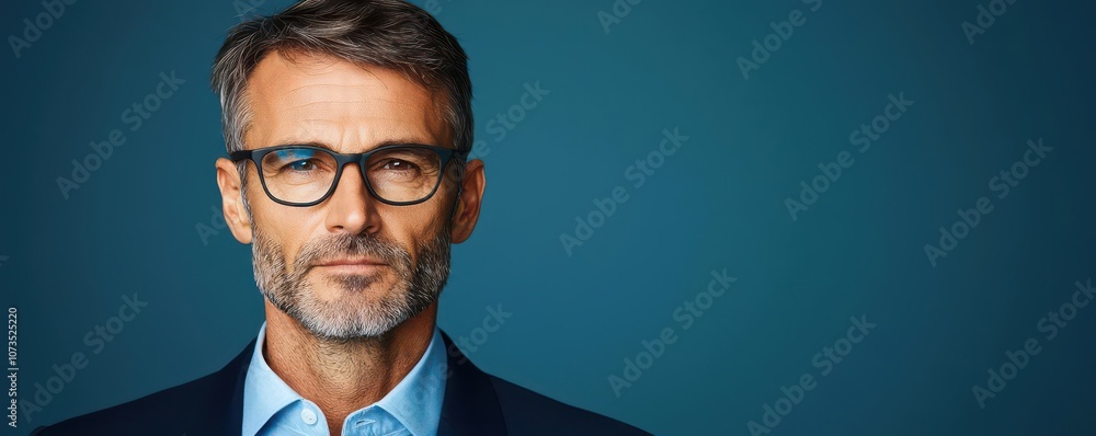 Poster close-up of a business leader with a focused expression, reviewing a list of goals and action items,