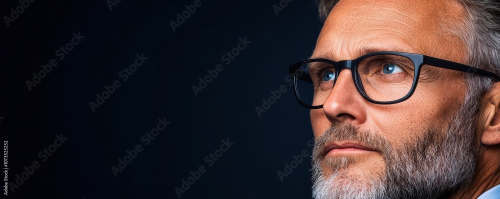 Poster close-up of a business leader with a focused expression, reviewing a list of goals and action items,
