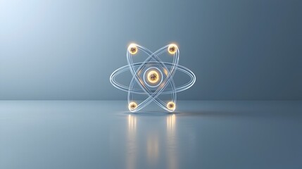 Detailed 3D Rendering of an Atomic Structure with Glowing Orbits Centered in a Sleek Minimalist Professional Layout