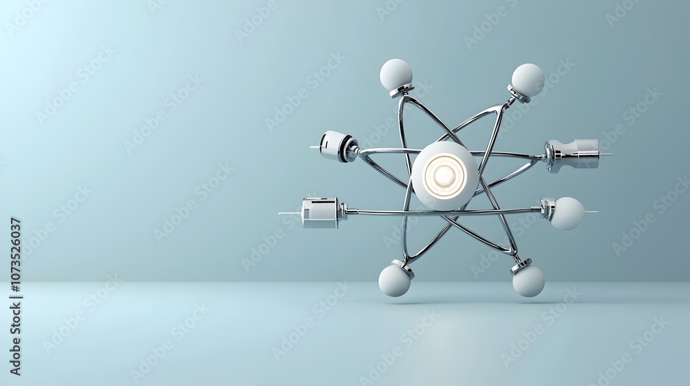 Aufkleber Sleek 3D rendering of an atom with modern streamlined electron paths and a vibrant radiant core isolated against a minimalist background  Depicts the complex