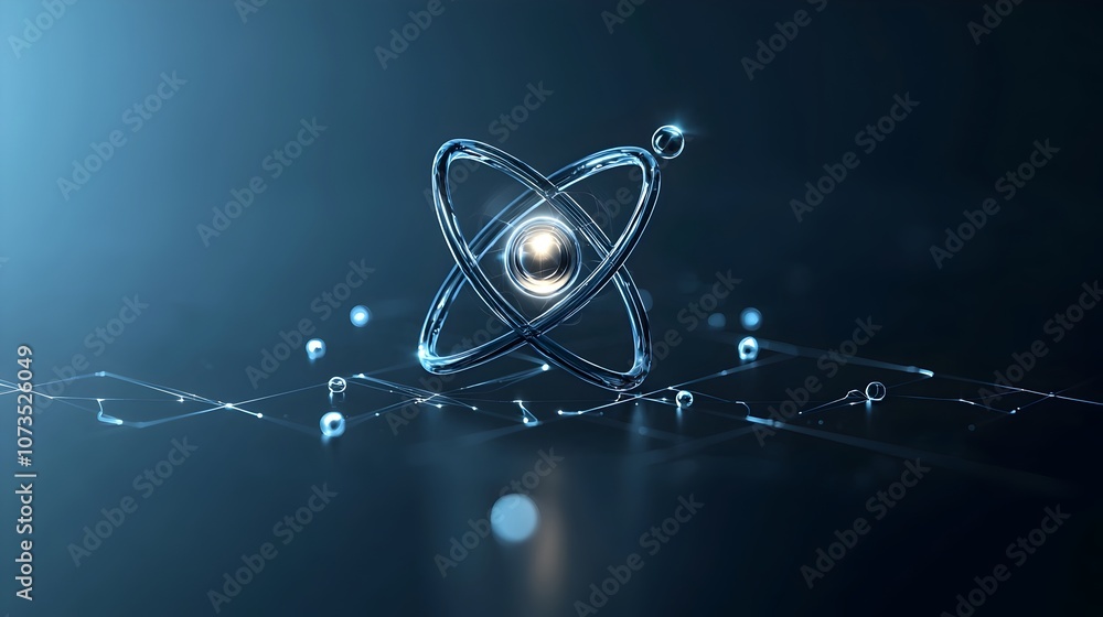 Poster futuristic and sleek 3d render of an atom with streamlined electron paths and radiant center isolate