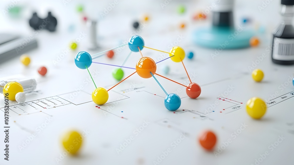 Aufkleber Vivid and Dynamic Atomic Model Featuring Colorful Pathways for Electrons Set Against a Clean White Background Showcasing the Intricate Structure and Flow of Subatomic Particles
