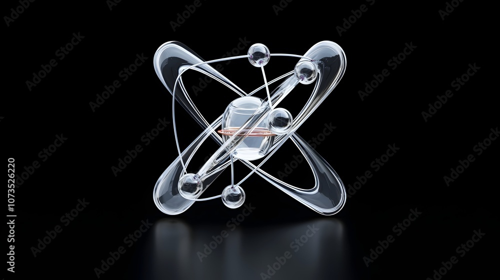 Leinwandbilder Transparent 3D atom showcasing the intricate internal arrangement of particles and electron paths in crystal clear This digital scientific image represents the fundamental structure of matter at the