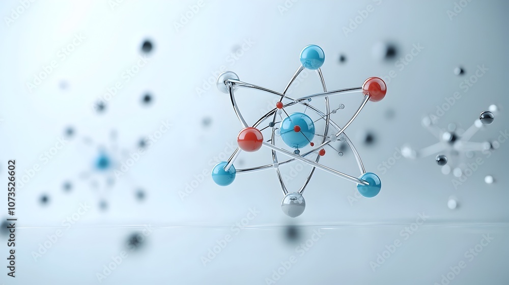 Poster Highly detailed and modern 3D cross section of an atom showcasing the intricate structure of the nucleus with protons and neutrons as well as the electron orbits around it