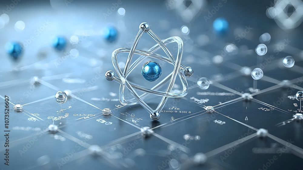 Poster Highly detailed and clean 3D of an atomic cross section showcasing the precise arrangement and of protons neutrons and electron orbitals within the nucleus  This modern