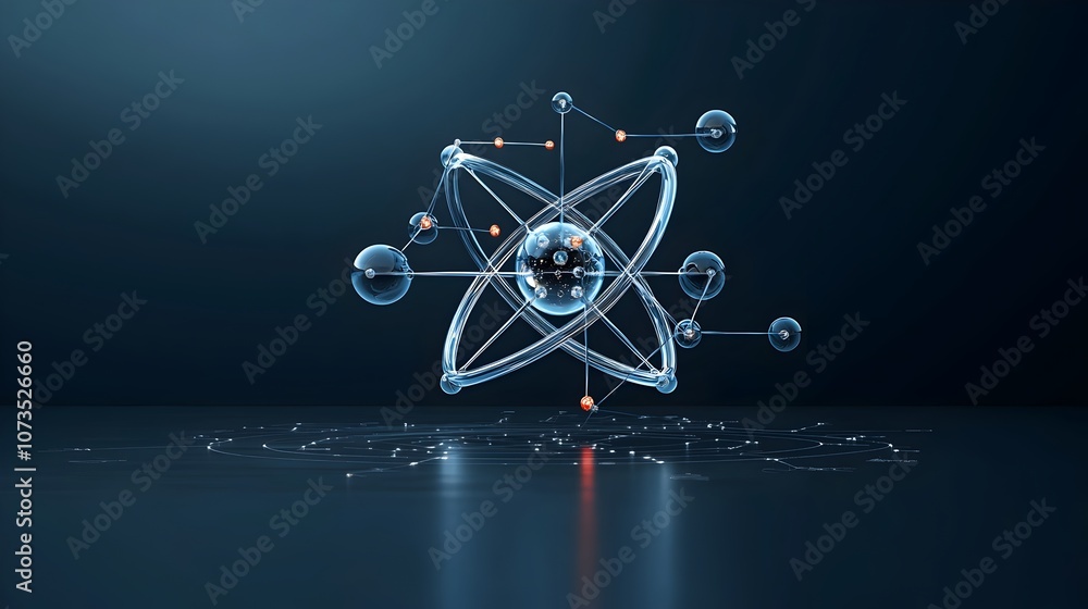 Aufkleber Scientifically Accurate 3D Atomic Structure Render Showcasing the Inner Nucleus and Multiple Layered Electron Shells with Depth and Dimension