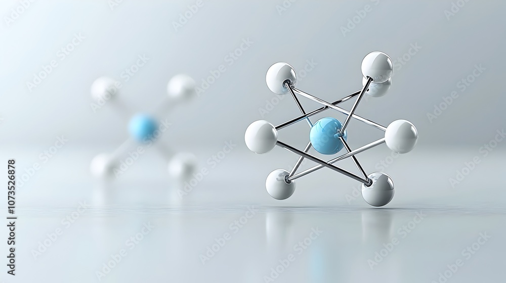 Aufkleber Detailed 3D visualization of an atomic structure showcasing the sharp polished arrangement of protons neutrons and precisely defined electron paths in a clean minimal aesthetic
