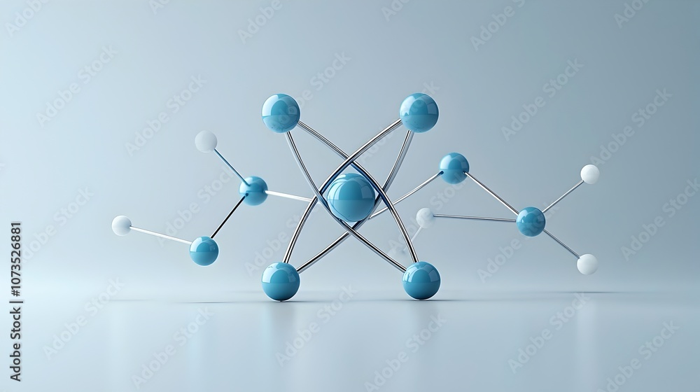 Poster Stunning 3D of an atom structure with clearly defined protons neutrons and electron paths in a sharp polished digital rendering  The vibrant luminous colors and sleek