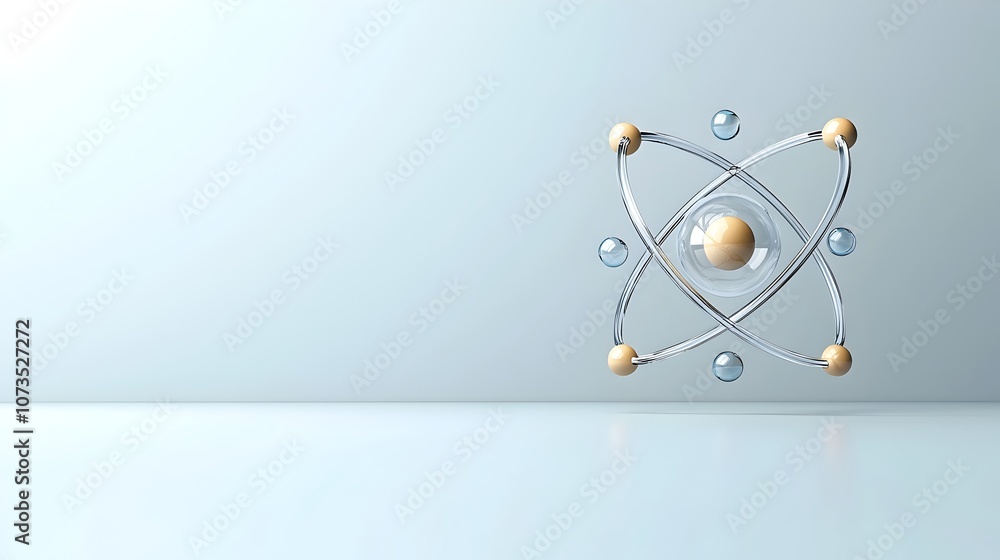Poster Highly detailed and transparent 3D model of an atom showcasing the structure with visible electron orbits and a clearly defined nucleus