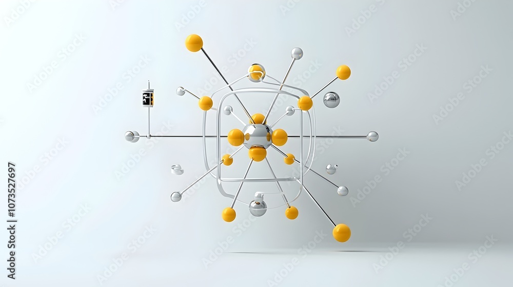 Fototapete Revealing the Intricate Atomic Structure in a Modern Architectural Design A 3D cross section showcasing the arrangement of protons neutrons and distinct electron paths within a sleek