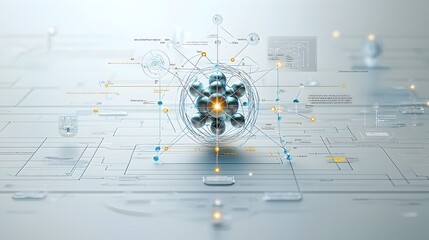 A 3D atomic cross section revealing the precise arrangement of protons and neutrons in the nucleus along with the distinct paths of electrons presented in a sleek modern digital design