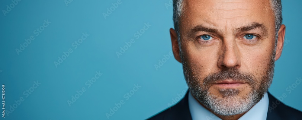 Poster close-up of a business leader with a focused expression, reviewing a list of goals and action items,