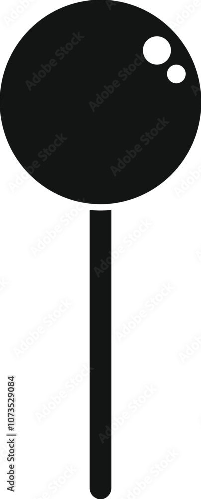 Poster simple black lollipop with stick and round candy part with bubbles