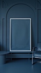 Modern Interior Design: Dark Blue Room with Minimalist Frame and Sleek Furniture, Ideal for Home Decor Inspiration