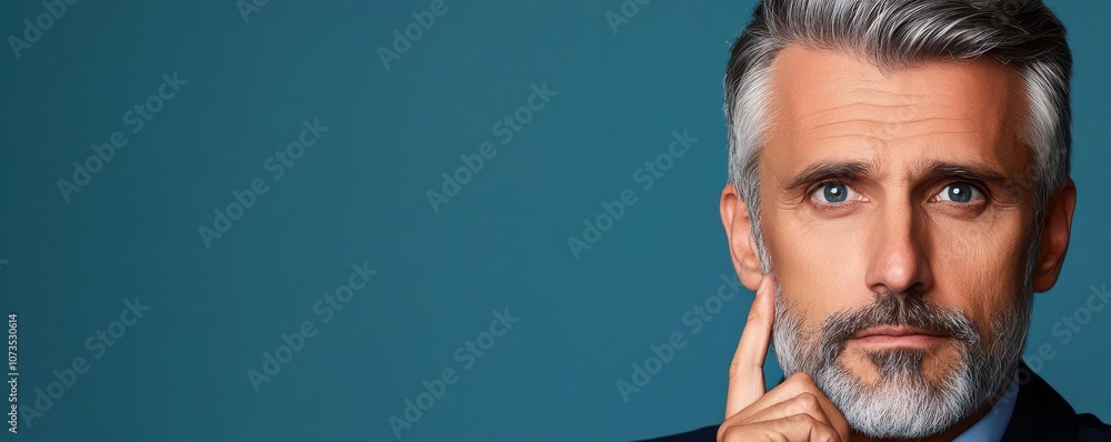 Poster close-up of a business leader with a focused expression, reviewing a list of goals and action items,