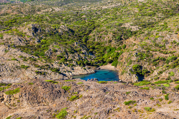 Platja Gran de Cala Jugadora, a small beach in the heart of Cap de Creus Natural Park on the Costa...