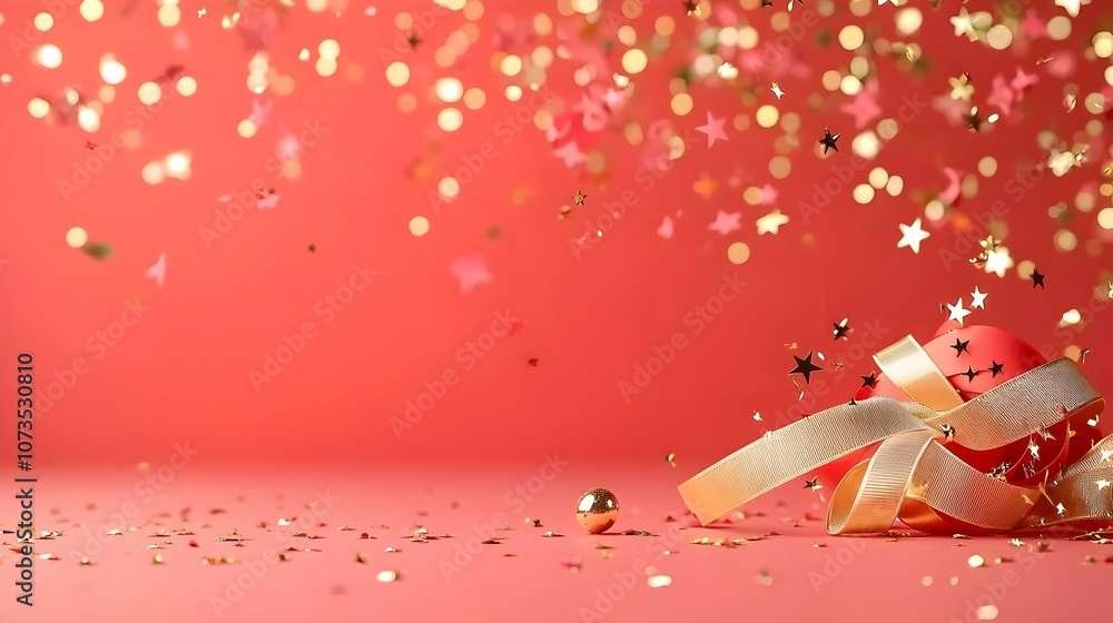 Poster A high end red background with radiant gold stars subtle bokeh and luxurious ribbon details creating an elegant and glamorous atmosphere perfect for awards ceremonies gala events