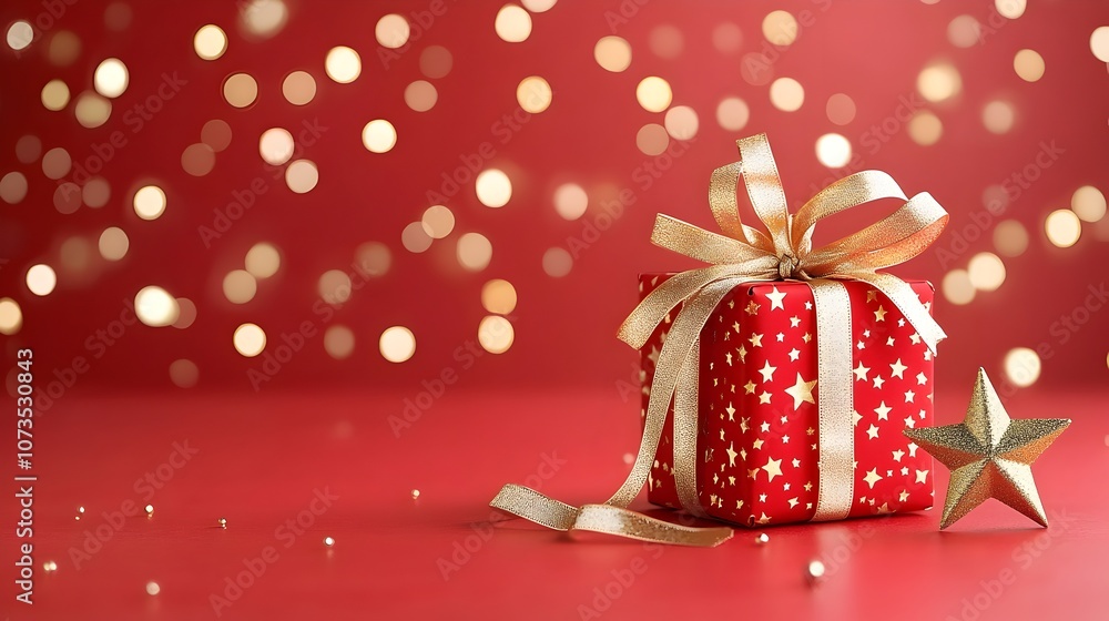 Aufkleber exquisite radiant gold stars and luxurious ribbon backdrop with subtle bokeh effect perfect for crea