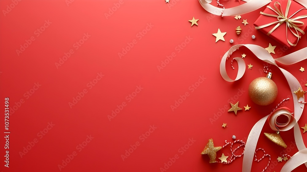 Leinwandbilder lavish red background with cascading gold stars soft focus bokeh and intricate ribbon designs creati