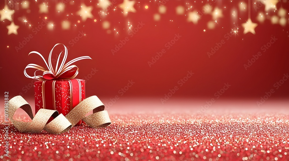 Aufkleber elegant and premium background with a deep red base glittering gold stars and refined ribbon details