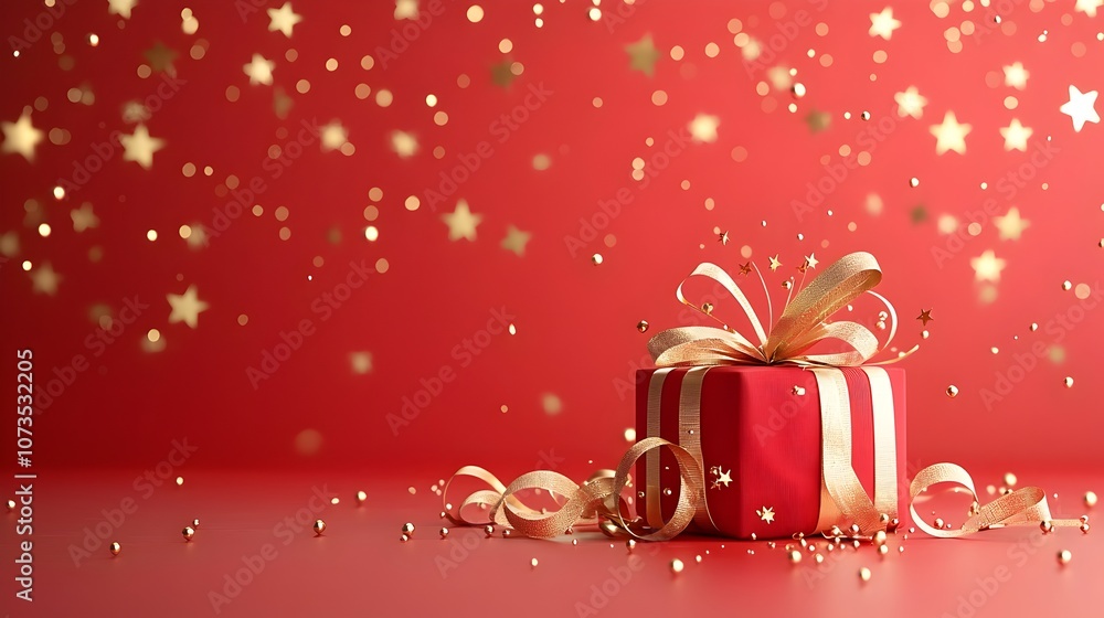 Poster elegant and sophisticated red event background with shimmering gold stars smooth light rays and intr