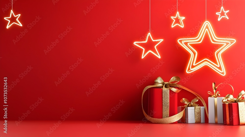 Aufkleber vibrant and radiant background with star shaped glowing lines over a rich red stage adorned with ele
