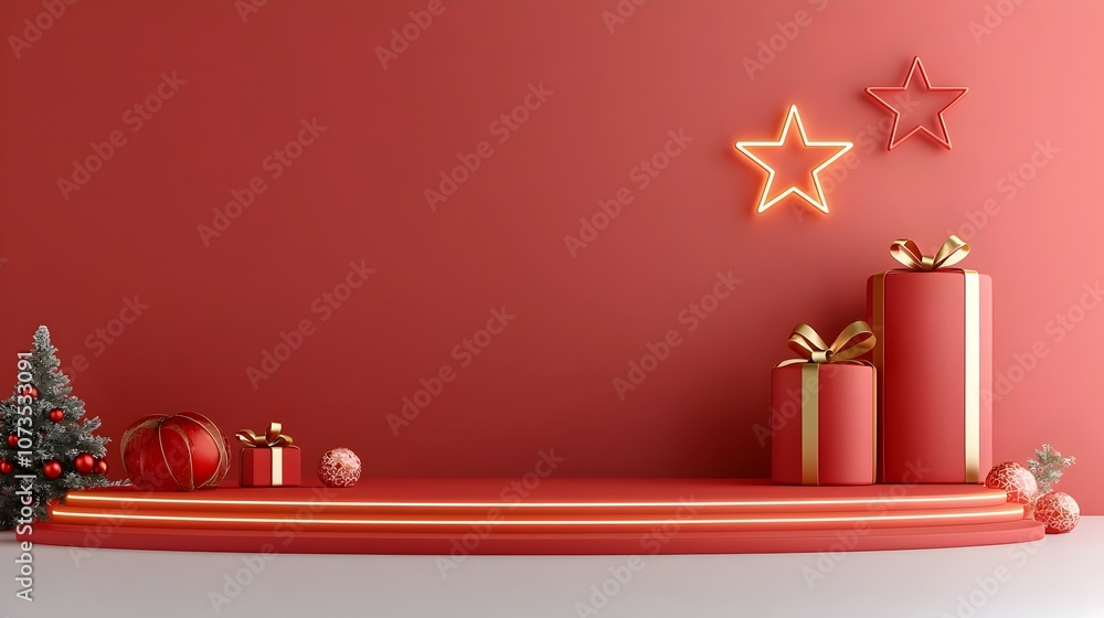 Aufkleber elegant and glamorous red stage with a glowing star centerpiece and radiant gold ribbons and lines c