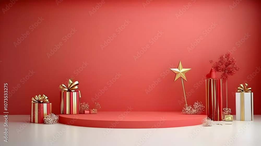 Aufkleber stunning red stage with a bright star and golden ribbons creating a radiant and glamorous backdrop f