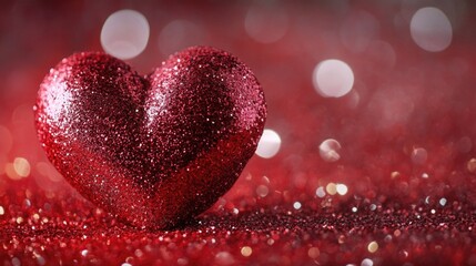 Fototapeta premium Heart made of glitter is on a red background