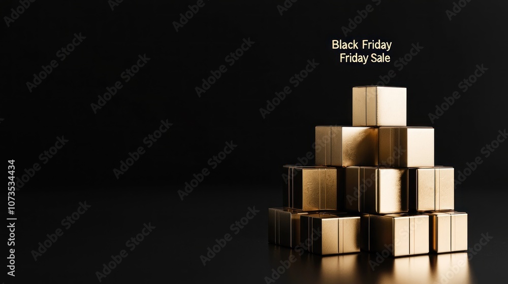Poster Gift Stack: A visually appealing stack of gold gradient gift boxes with 