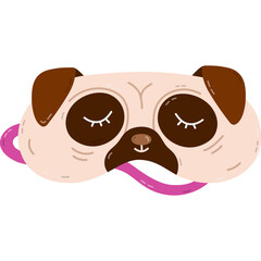 Cute cartoon sleeping mask in the shape of pug head. Funny childish animal eye mask with dog. Hand drawn vector bedtime clothing for comfort dreaming. Night accessory isolated on white background.