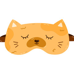 Cute cartoon sleeping mask in the shape of cat head. Funny childish animal eye mask with tired kitten. Hand drawn vector bedtime accessory for comfort dreaming isolated on white background.