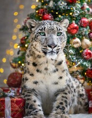 Obraz premium Tiere vor dem Weihnachtsbaum