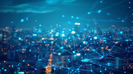 Obraz premium Cityscape with Abstract Network Connections