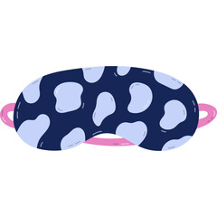 Cute cartoon sleeping mask with cow print, Funny girly eye mask with animal pattern. Hand drawn bedtime accessory for peaceful dreaming to prevent insomnia. Clipart isolated on white background.