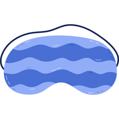 Cute cartoon sleeping mask with horizontal wavy stripes. Funny girly blue eye mask. Hand drawn vector bedtime accessory for comfort dreaming to prevent insomnia isolated on white background.