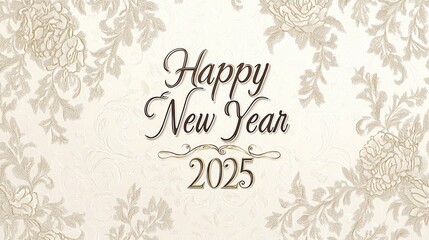 Obraz premium Marking New Year 2025 shown in elegant cursive on a soft cream background with delicate lace patterns. The design is refined and classy.