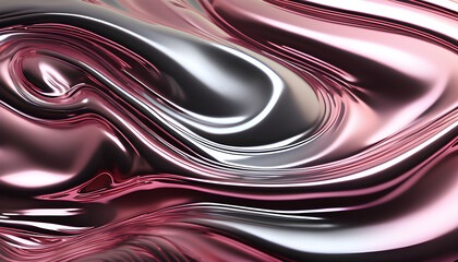Obraz premium A close-up of an abstract liquid metal surface, with flowing waves and smooth curves reflecting soft silver and rose tones