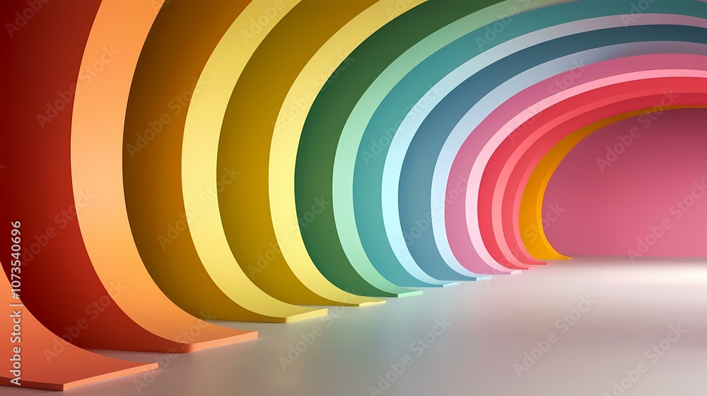 Aufkleber a rainbow of coloured arches curve inwards to form an abstract tunnel.