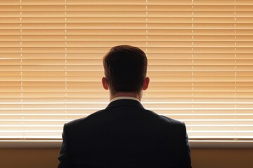 Business professional sitting at a window, reflecting on disciplined decisions and long-term goals, Professional reflecting on disciplined decisions, Calm and introspective