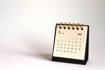 Monthly calendar template for the new year 2025 desk calendar,isolated on white background