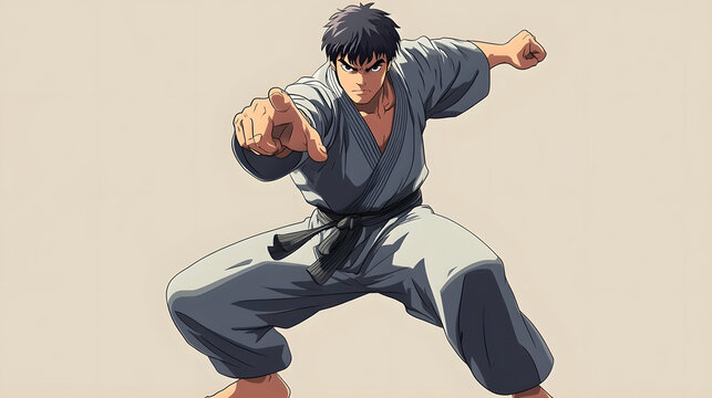 anime pose ready to fight. expert in martial arts striking poses. anime style