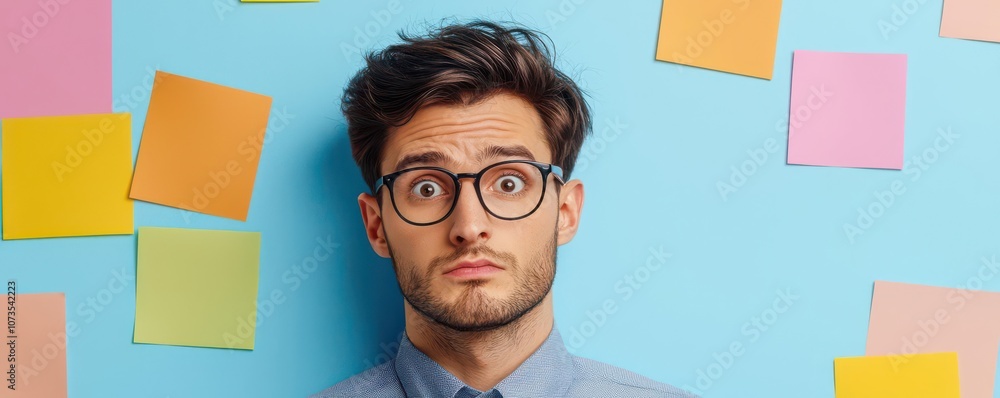 Poster close-up of a business leader with a focused expression, reviewing a list of goals and action items,