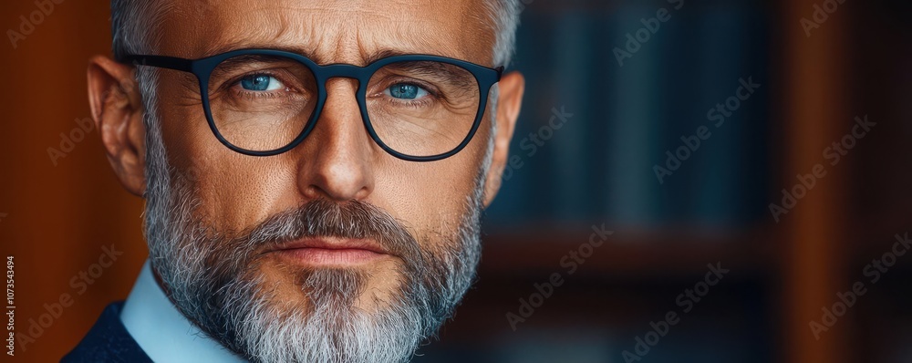 Poster close-up of a business leader with a focused expression, reviewing a list of goals and action items,