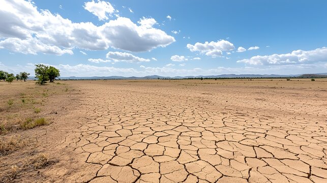 Expansive cracked earth field with no vegetation visible the sun low in the sky casting long dramatic shadows across the desolate arid landscape