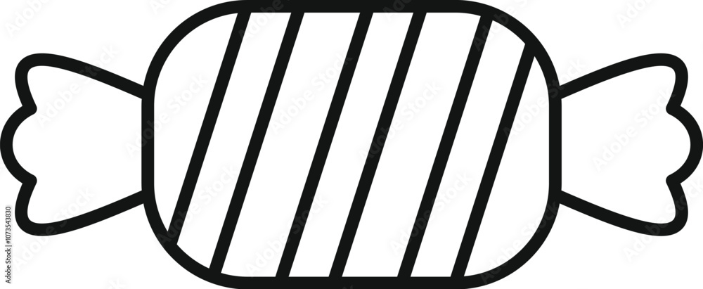 Poster simple line art icon of a wrapped striped candy, perfect for projects related to confectionery, trea