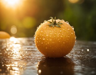 Grapefruit with water drops in the backlight of the sun. Fresh grapefruit with water drops.