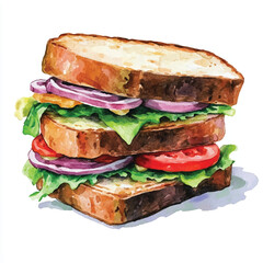 Sandwich watercolor clipart illustration
