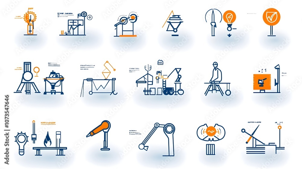 Poster Line Style Control Icon Collection for Web and Mobile Applications with Symbols for Inspection Production and Assurance on White Background  This set of icons represents various control inspection